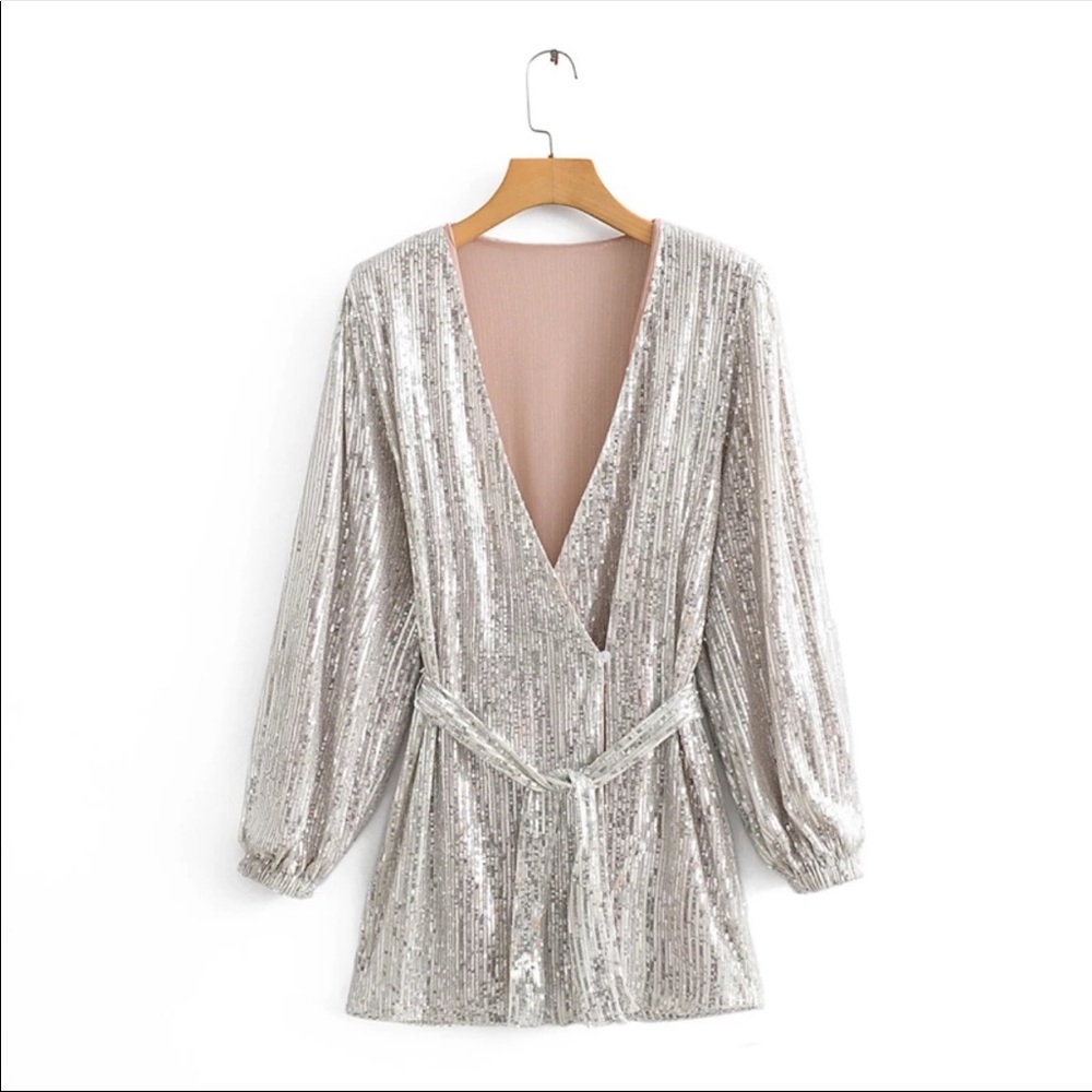 Sequined Robe Dress Silver Size L - Picture 6 of 16